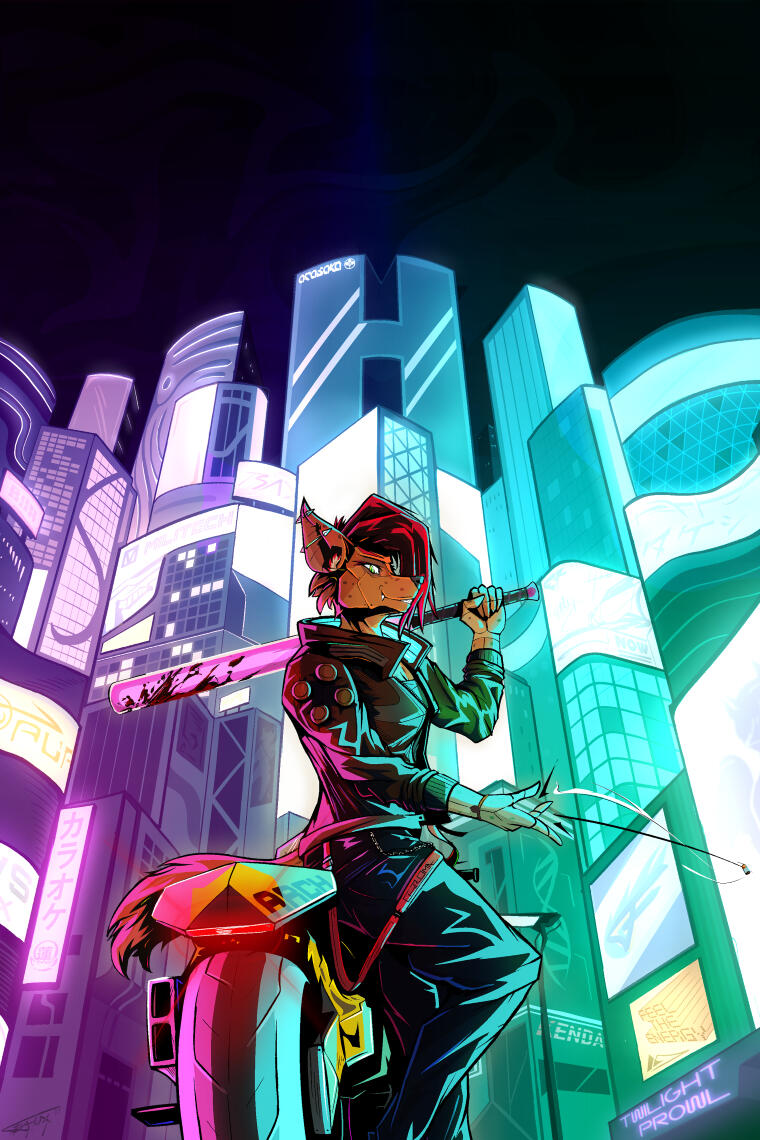 Full-body with detailed background Cyberpunk style full-body with detailed background